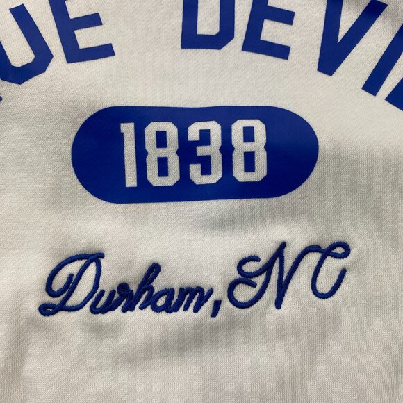 Nike Blue Devils NC 1838 Crew Neck Sweater Men Small S White Spell Out Swoosh - Picture 3 of 11